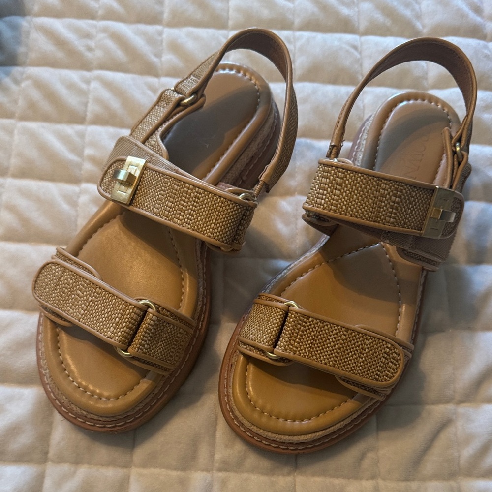 Crown Vintage Tan Woven Strap Adjustable Slingback‎ Sandals